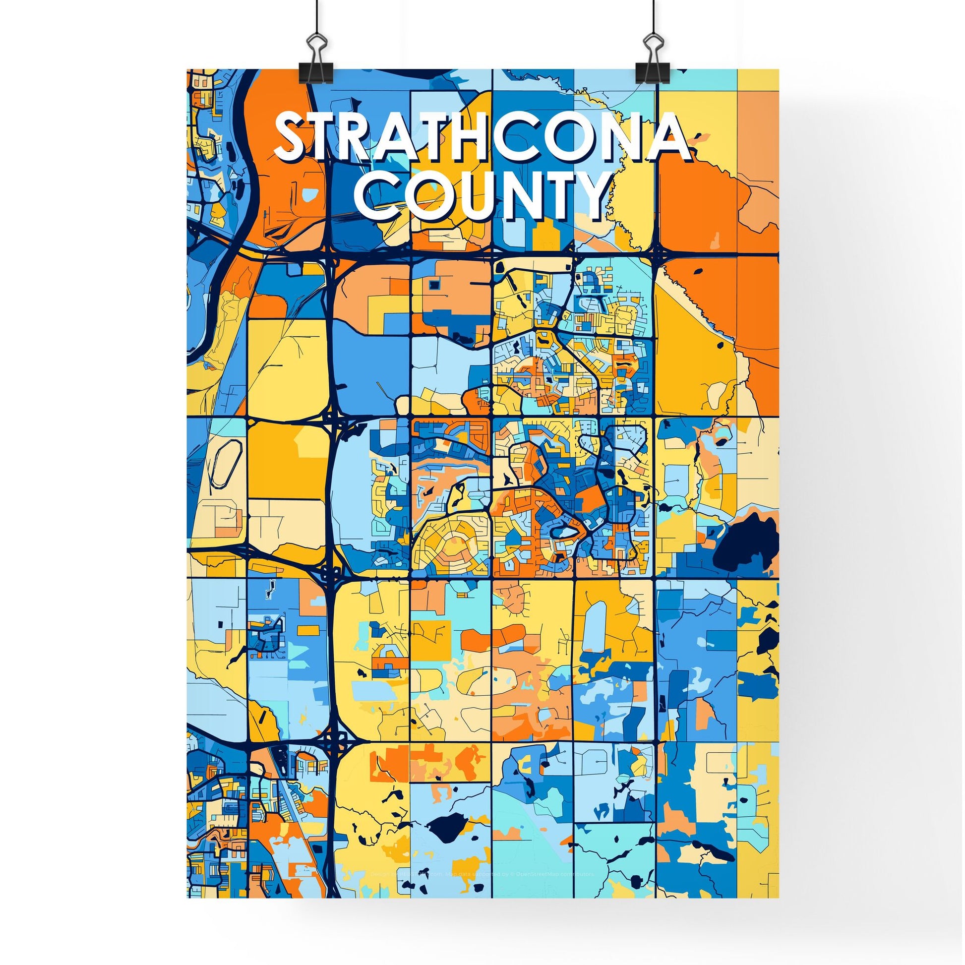 STRATHCONA COUNTY CANADA Vibrant Colorful Art Map Poster Blue Orange