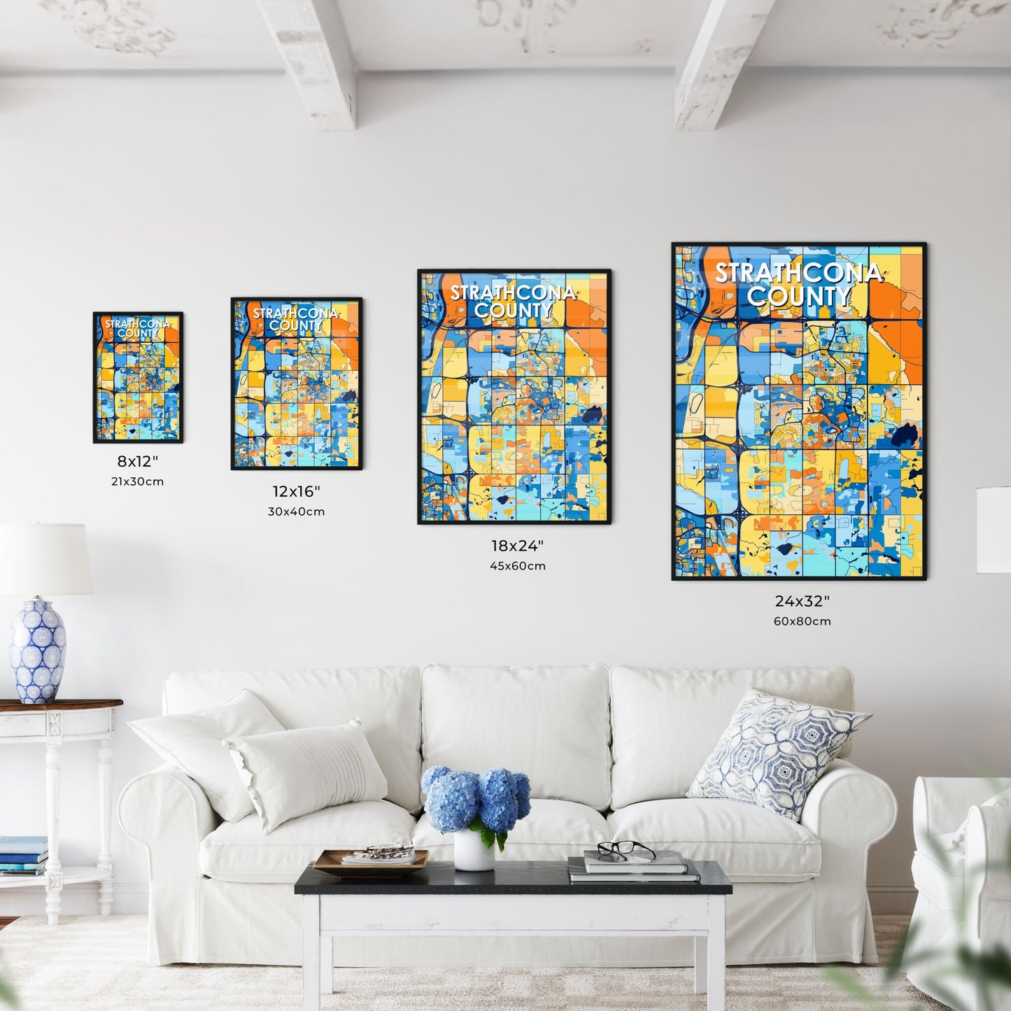 STRATHCONA COUNTY CANADA Vibrant Colorful Art Map Poster Blue Orange