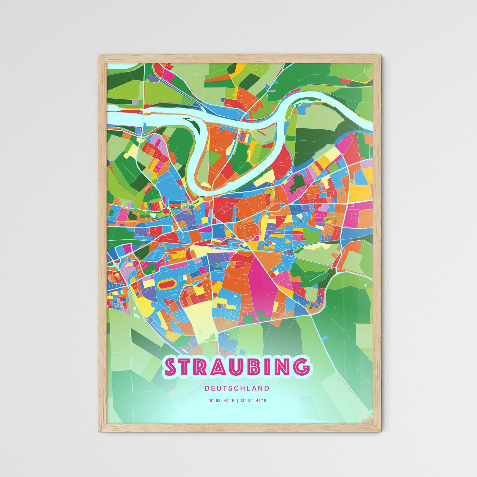 Colorful Straubing Germany Fine Art Map Crazy Colors
