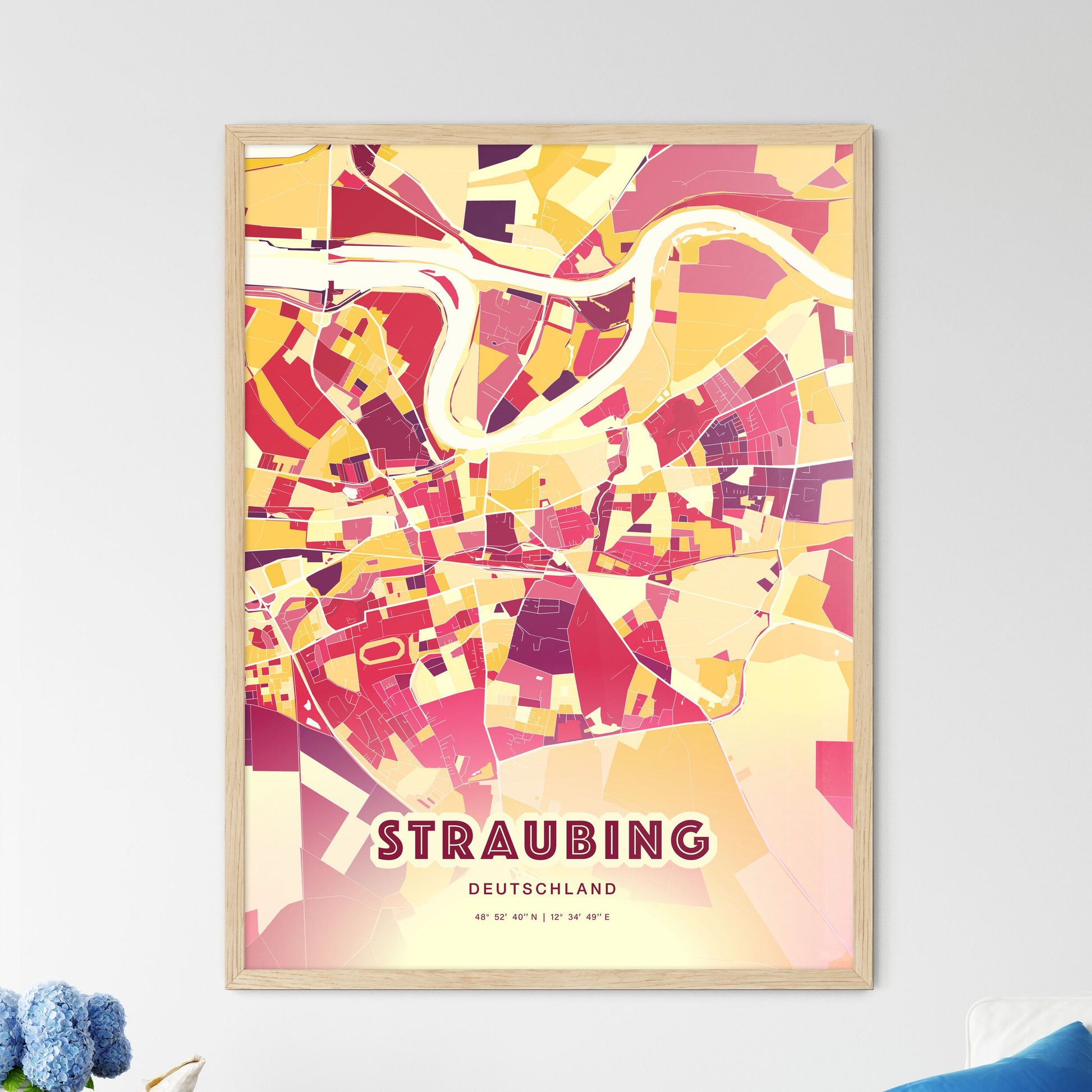 Colorful Straubing Germany Fine Art Map Hot Red
