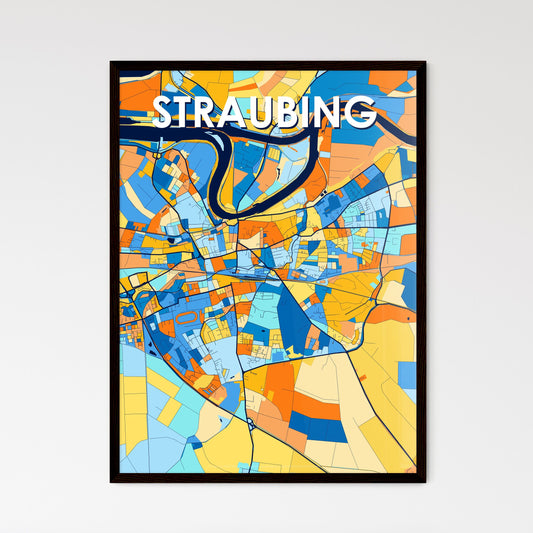 STRAUBING GERMANY Vibrant Colorful Art Map Poster Blue Orange