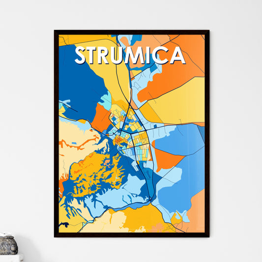 STRUMICA NORTH MACEDONIA Vibrant Colorful Art Map Poster Blue Orange