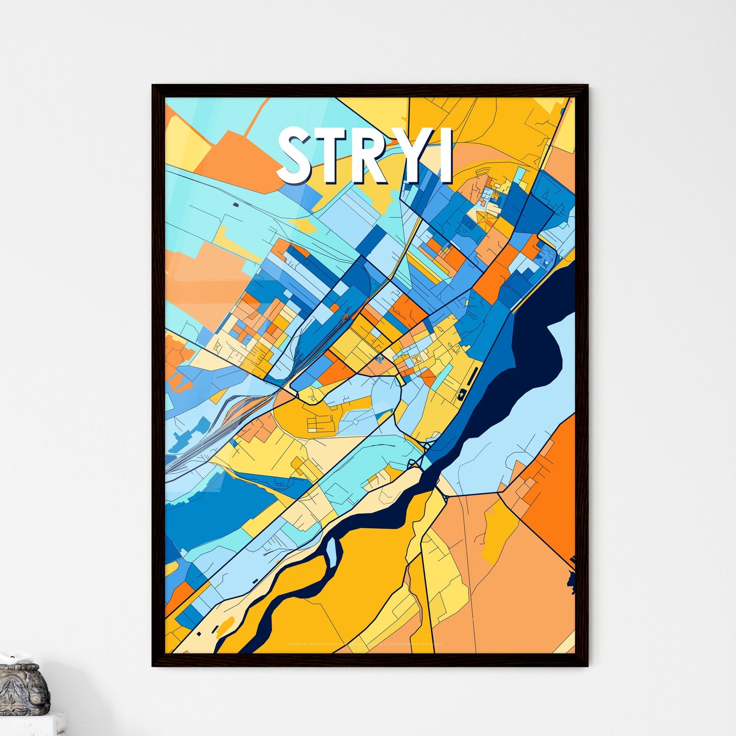 STRYI UKRAINE Vibrant Colorful Art Map Poster Blue Orange