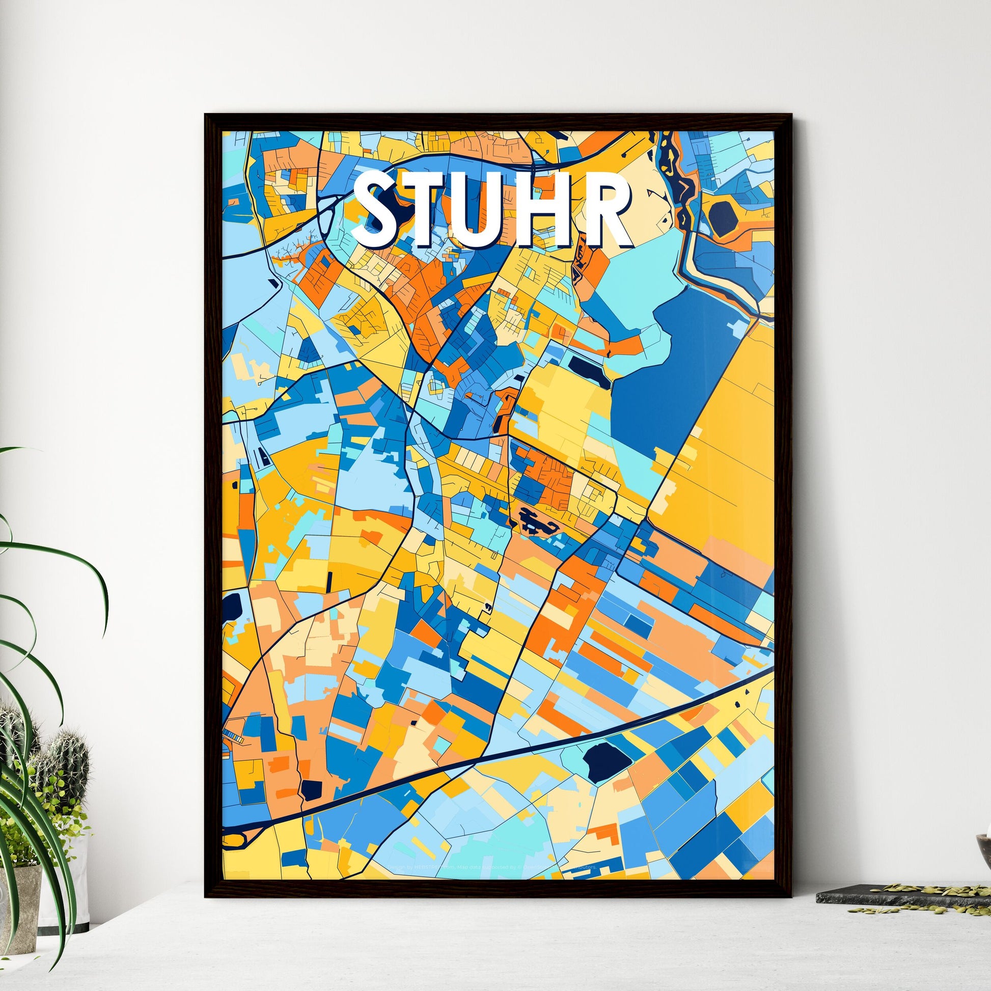 STUHR GERMANY Vibrant Colorful Art Map Poster Blue Orange