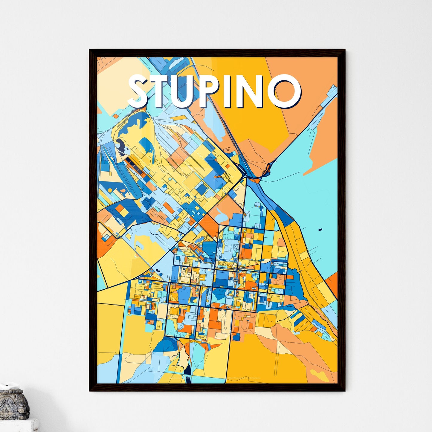 STUPINO RUSSIA Vibrant Colorful Art Map Poster Blue Orange