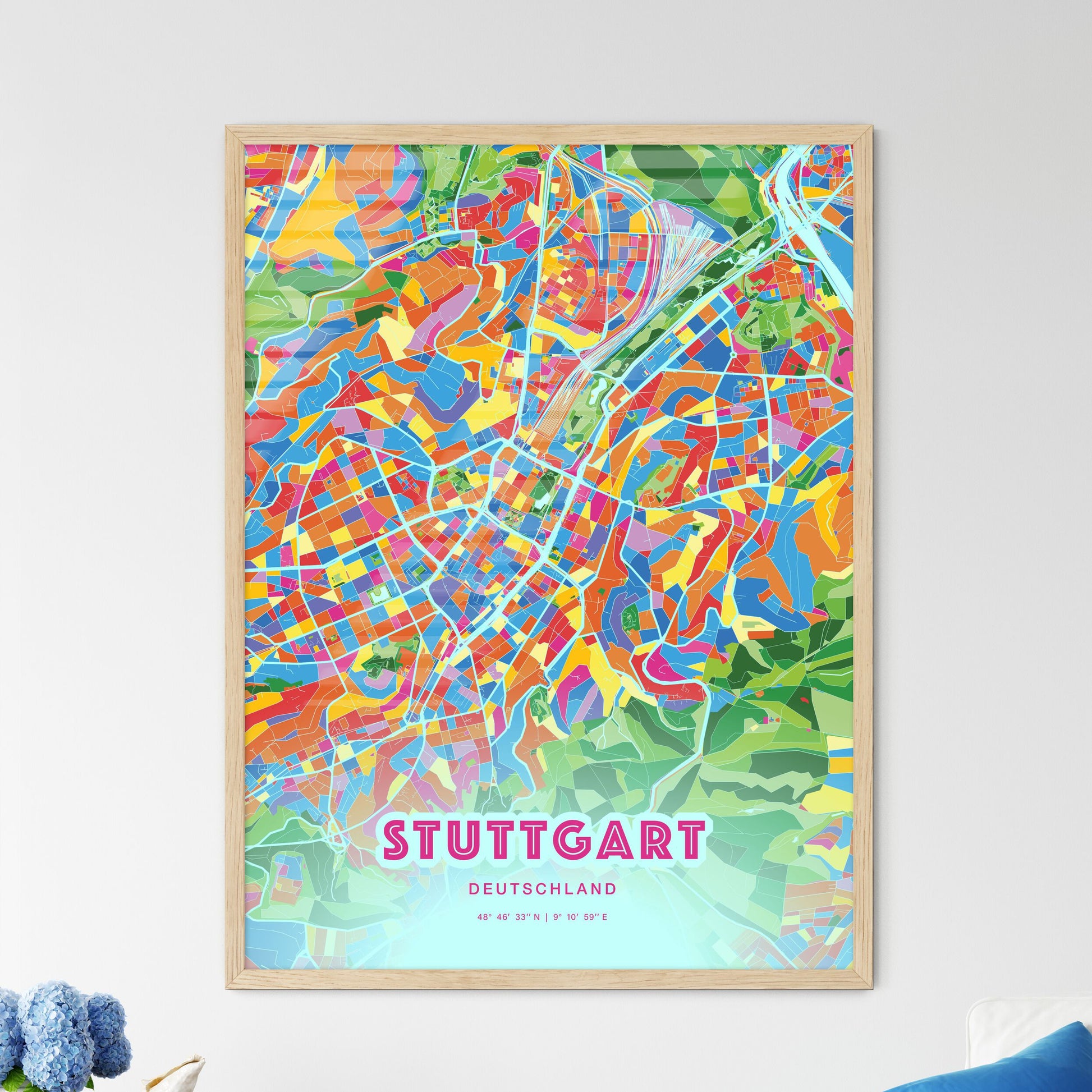 Colorful Stuttgart Germany Fine Art Map Crazy Colors