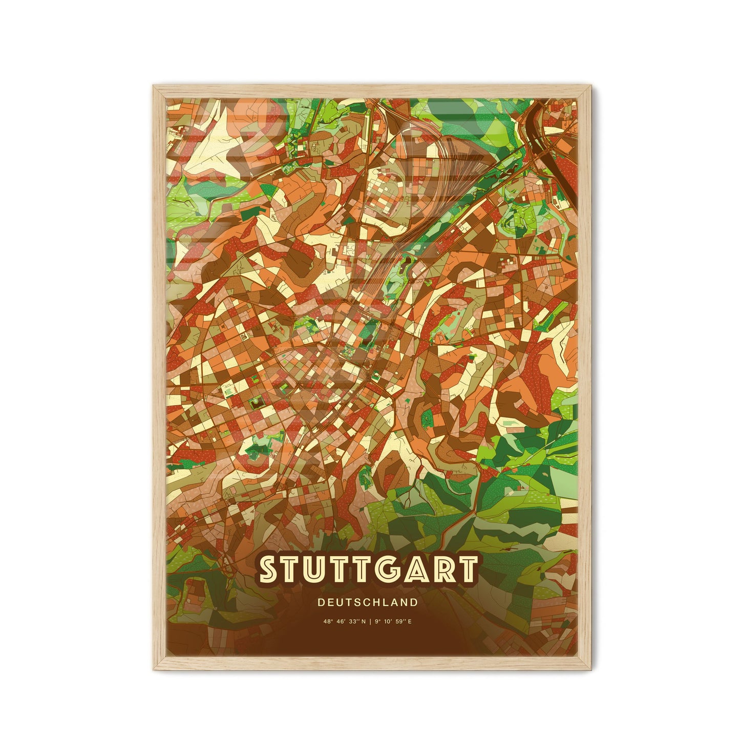 Colorful Stuttgart Germany Fine Art Map Farmhouse