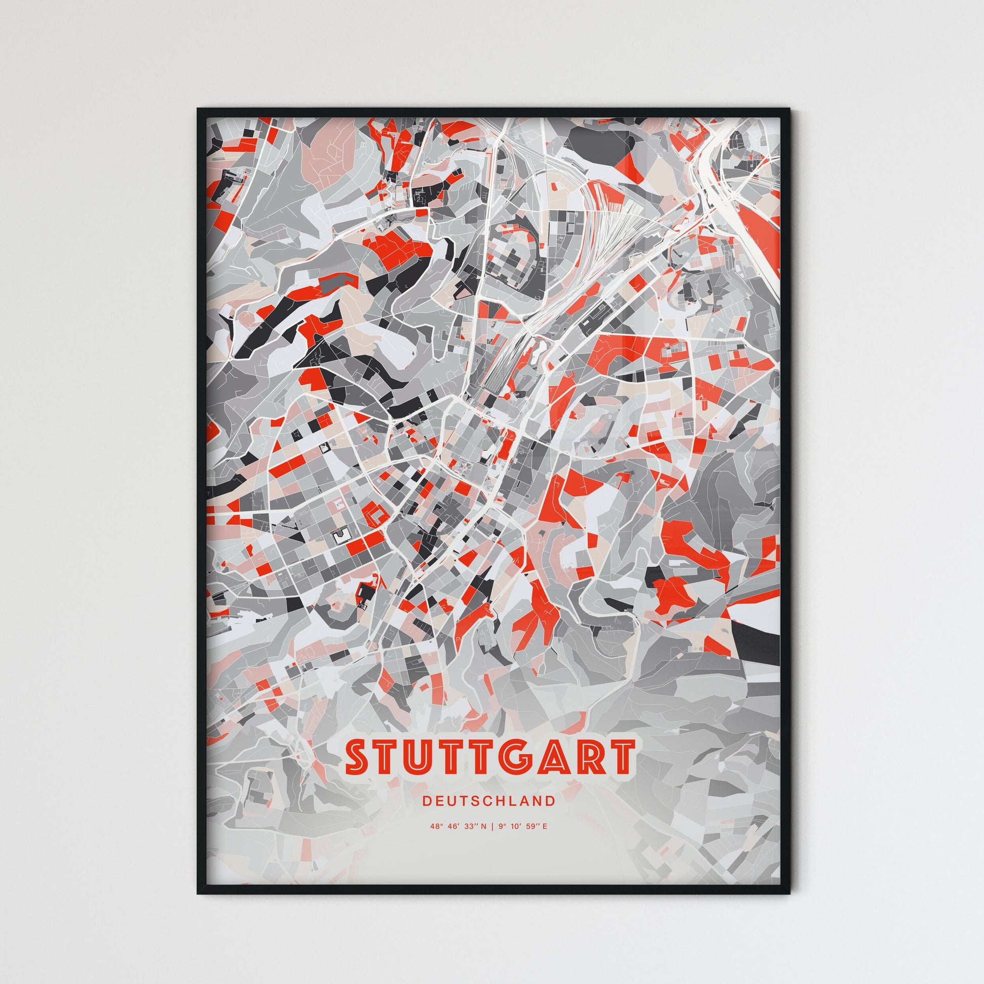 Colorful Stuttgart Germany Fine Art Map Modern Expressive