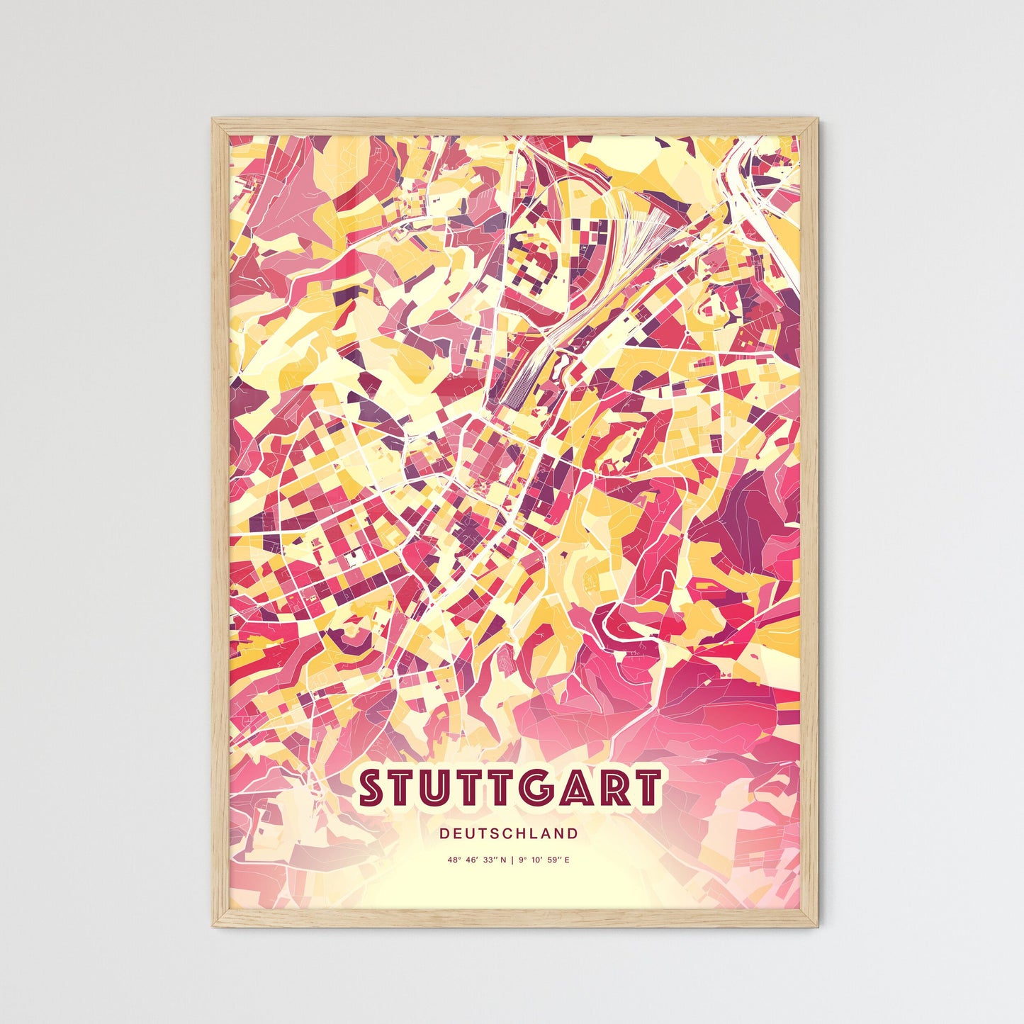 Colorful Stuttgart Germany Fine Art Map Hot Red