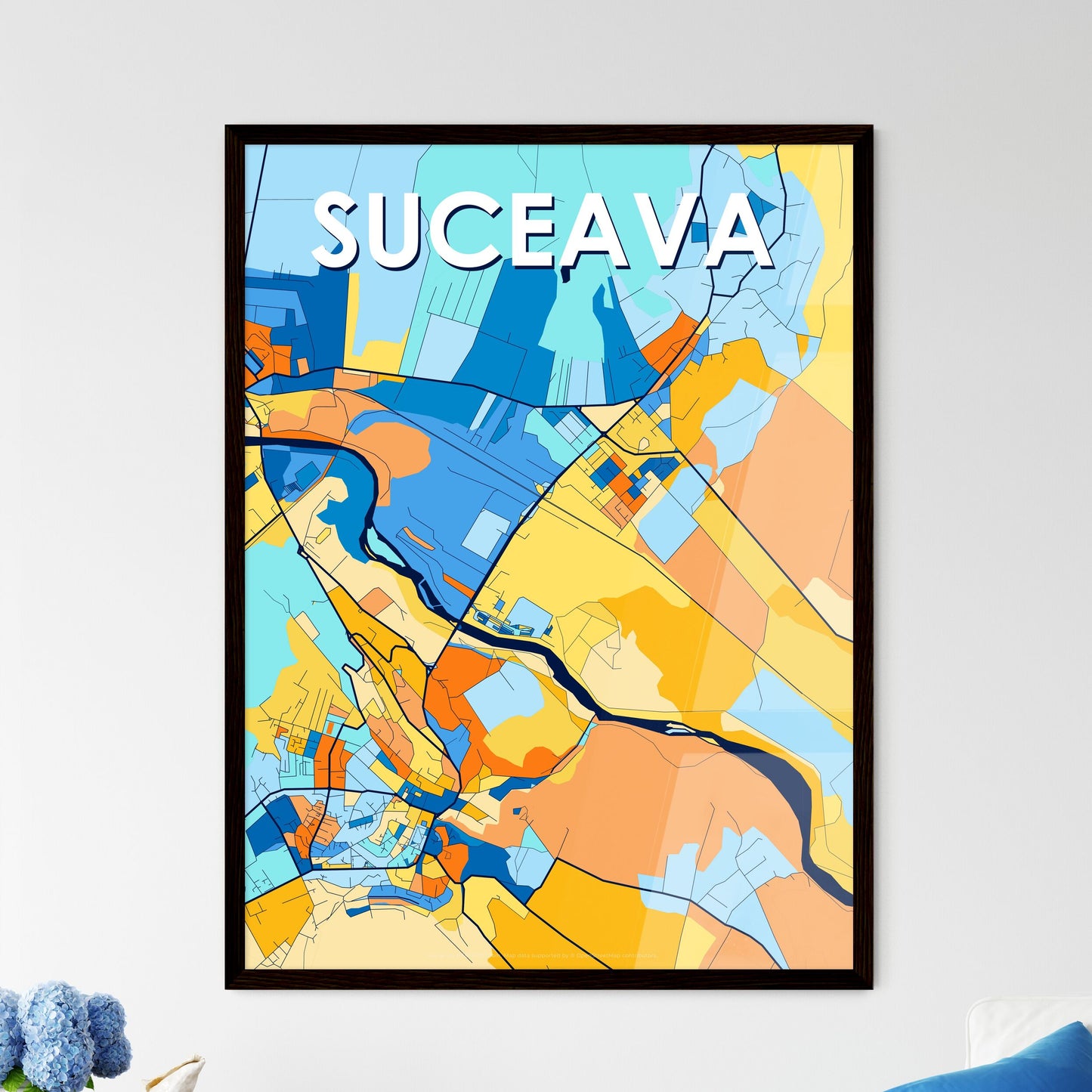 SUCEAVA ROMANIA Vibrant Colorful Art Map Poster Blue Orange