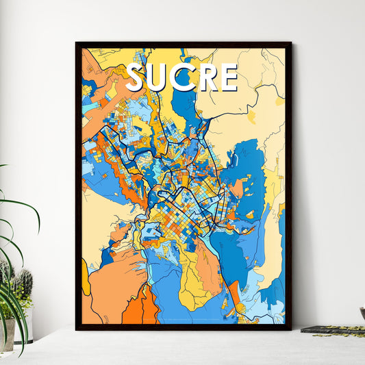 SUCRE BOLIVIA Vibrant Colorful Art Map Poster Blue Orange