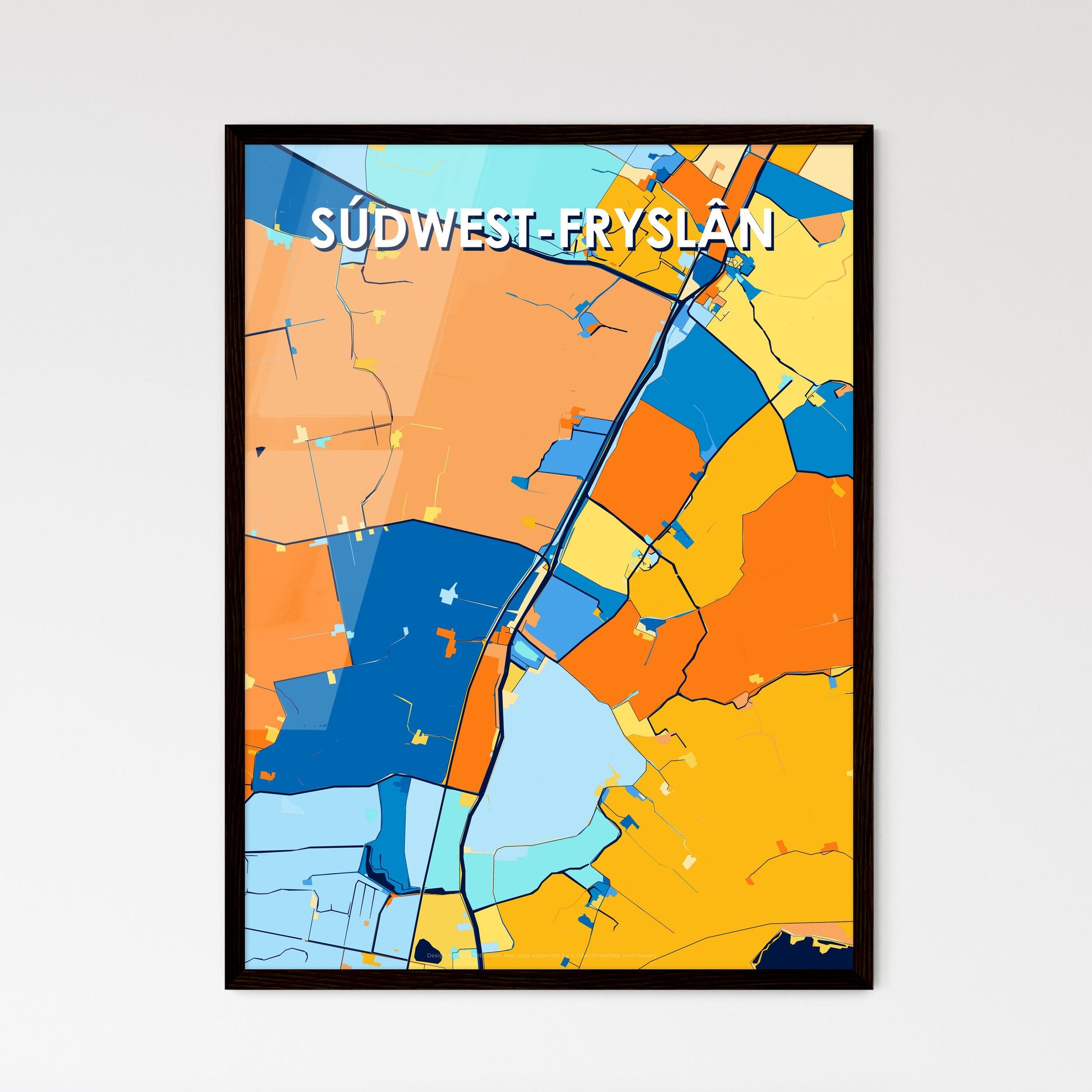 SÚDWEST-FRYSLÂN NETHERLANDS Vibrant Colorful Art Map Poster Blue Orange