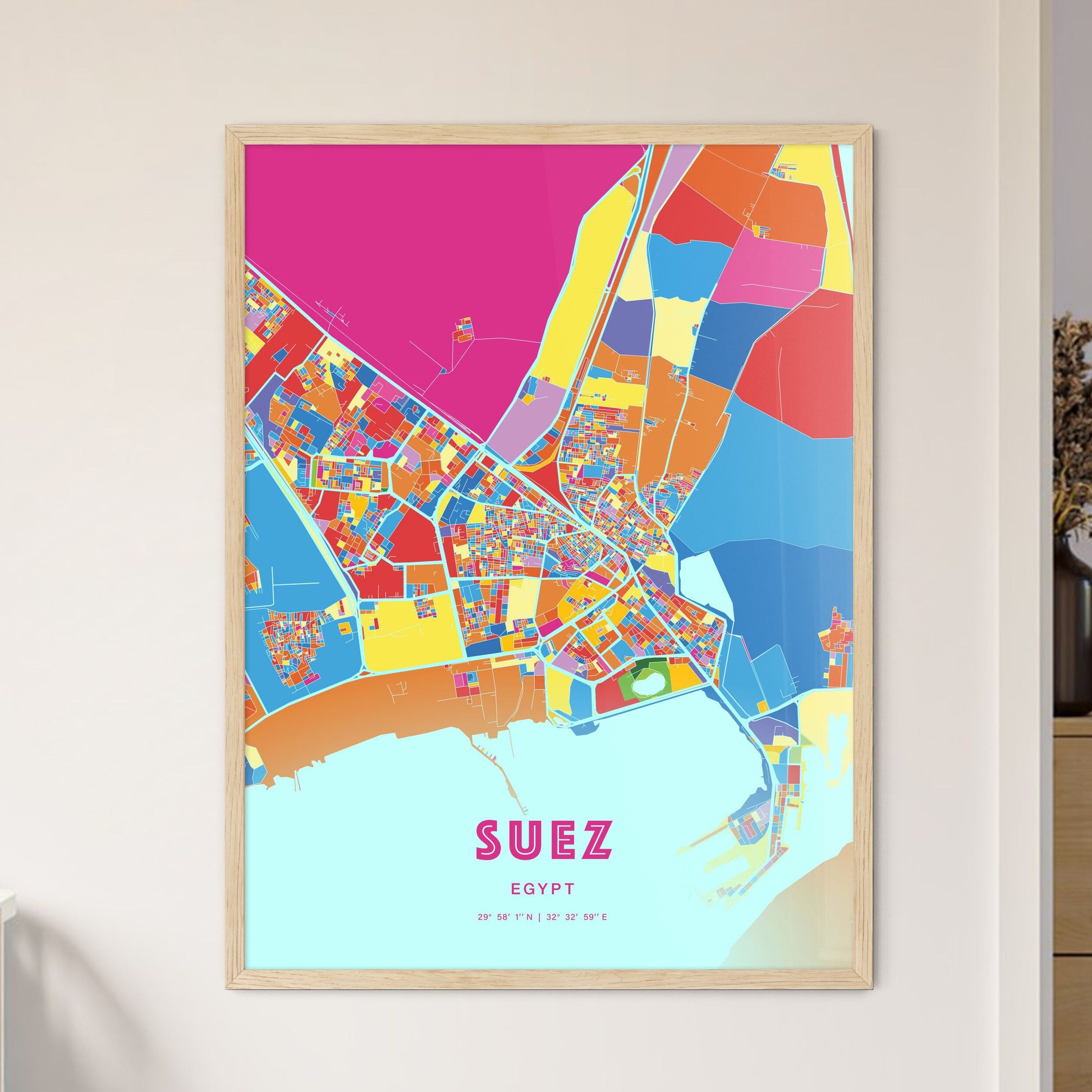 Colorful Suez Egypt Fine Art Map Crazy Colors