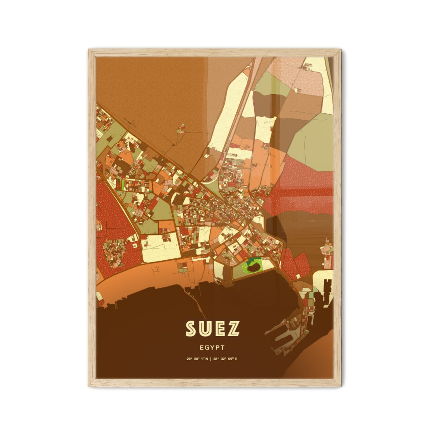 Colorful Suez Egypt Fine Art Map Farmhouse