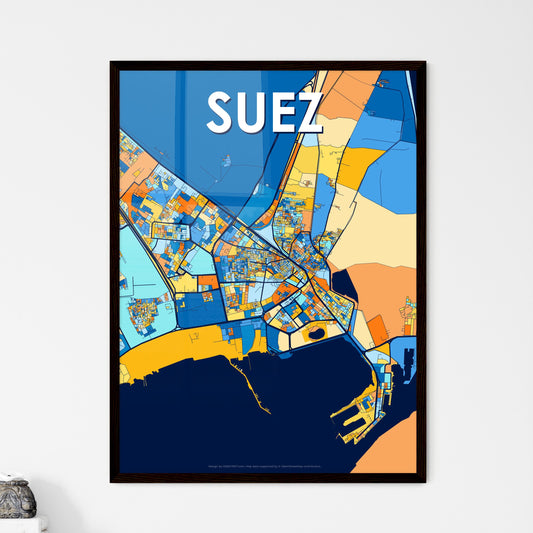 SUEZ EGYPT Vibrant Colorful Art Map Poster Blue Orange