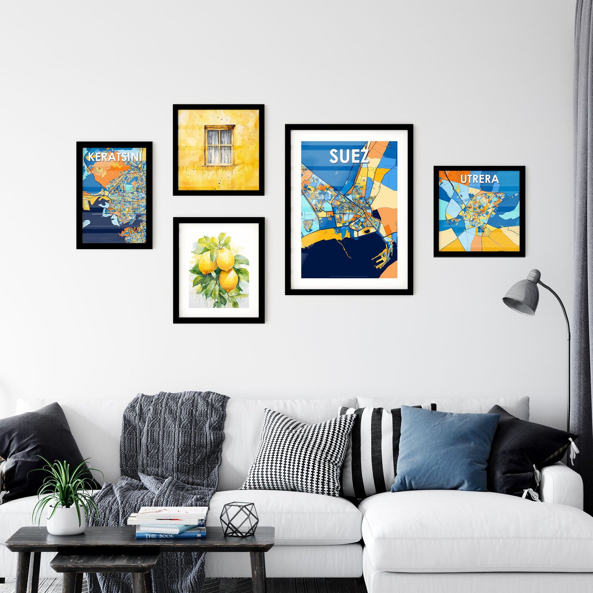 SUEZ EGYPT Vibrant Colorful Art Map Poster Blue Orange