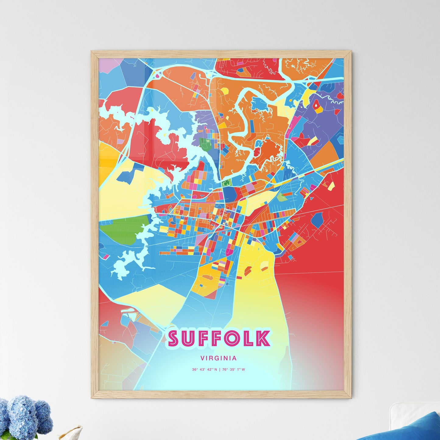 Colorful Suffolk Virginia Fine Art Map Crazy Colors