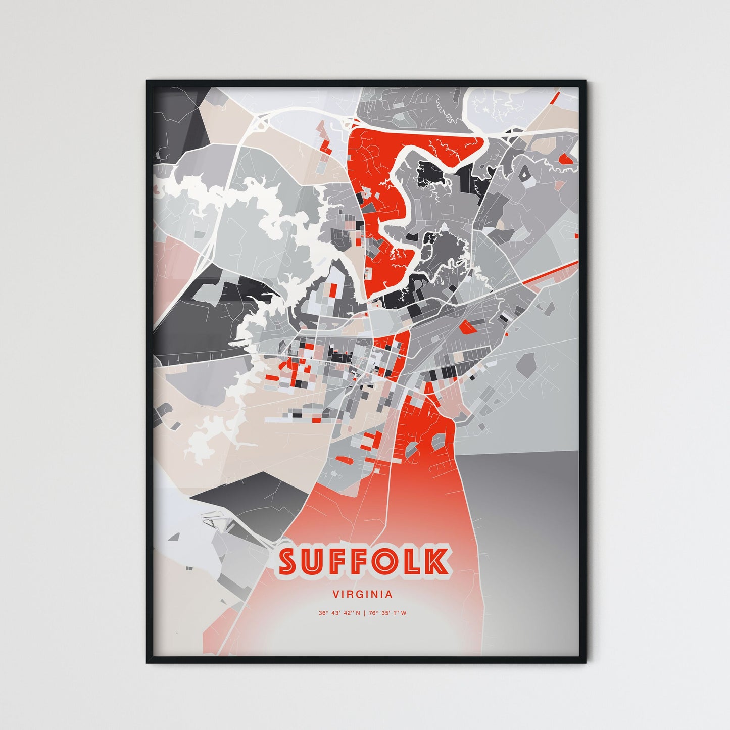 Colorful Suffolk Virginia Fine Art Map Modern Expressive