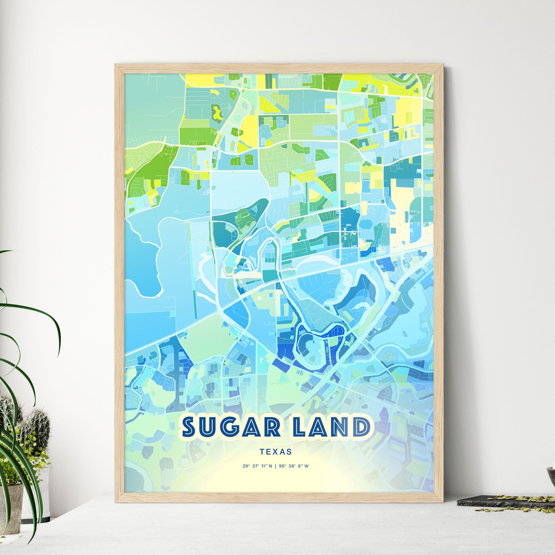 Colorful Sugar Land Texas Fine Art Map Cool Blue