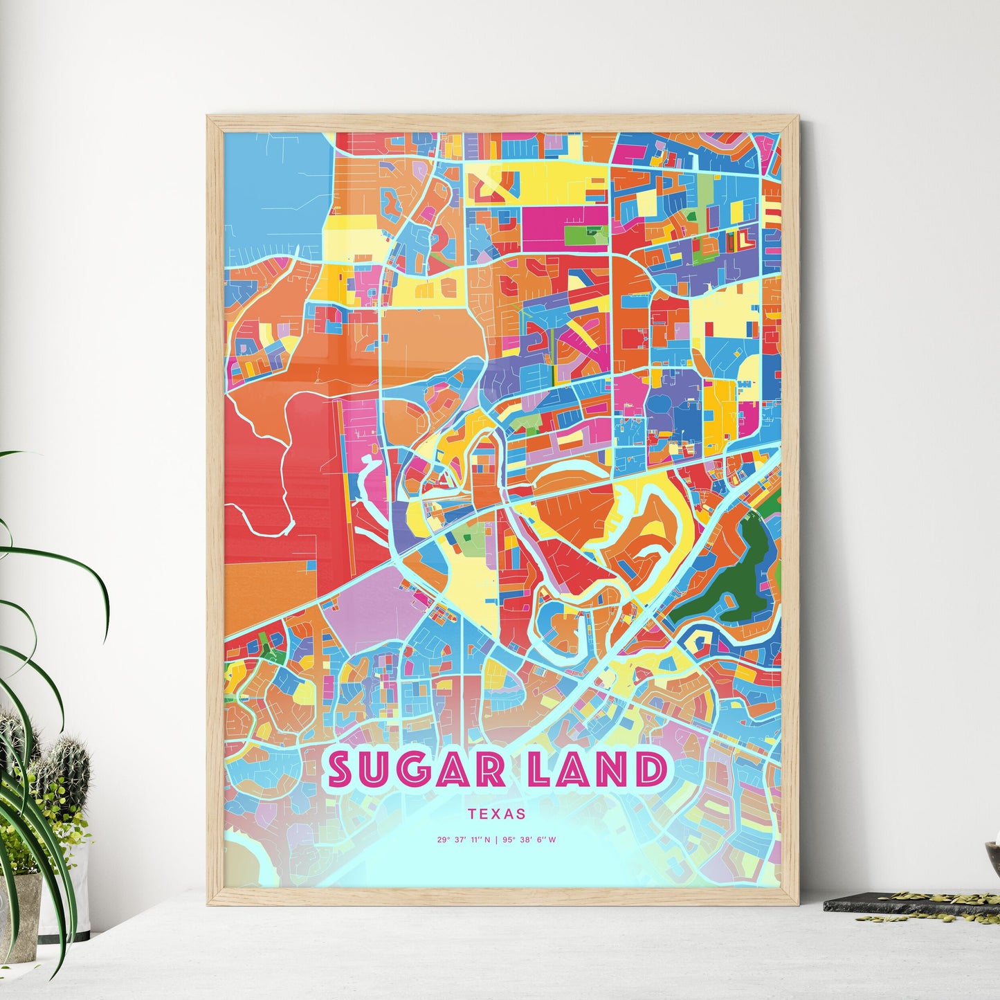Colorful Sugar Land Texas Fine Art Map Crazy Colors