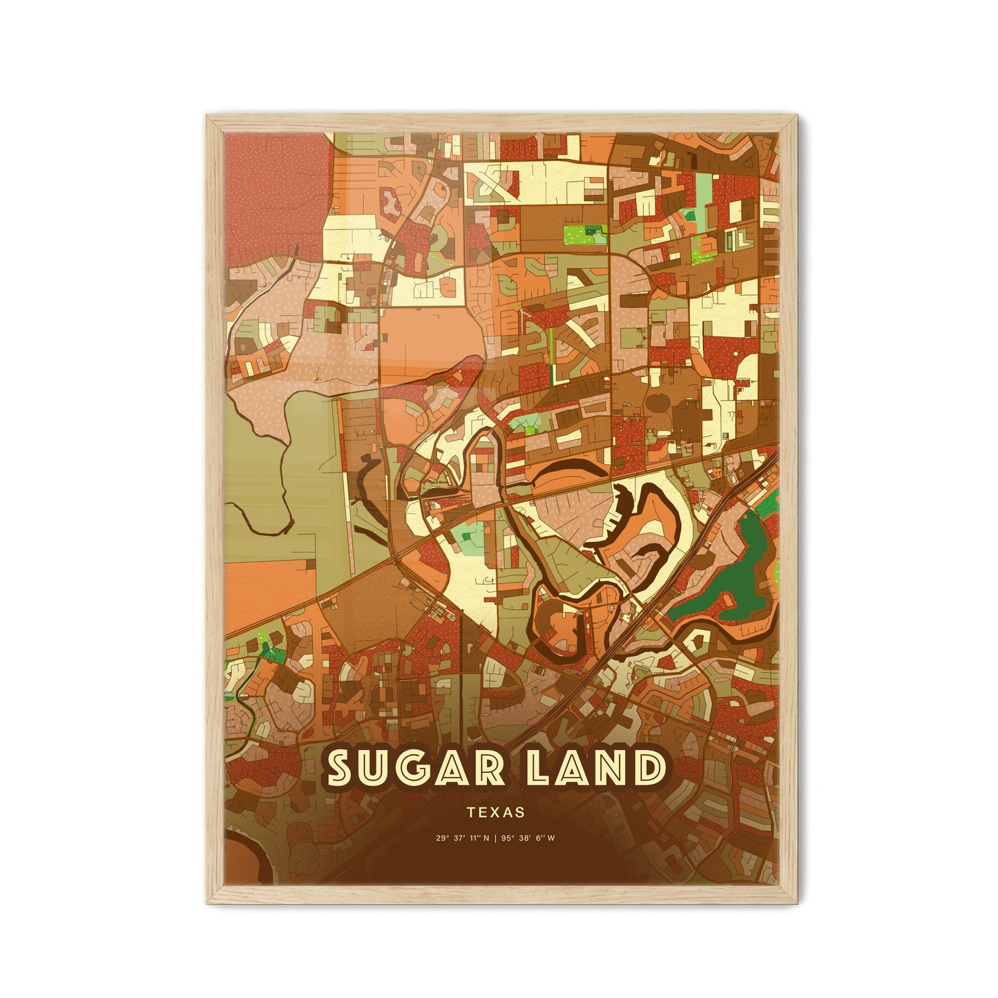 Colorful Sugar Land Texas Fine Art Map Farmhouse