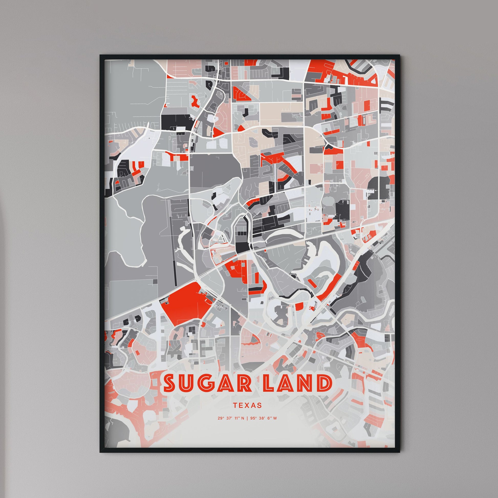 Colorful Sugar Land Texas Fine Art Map Modern Expressive