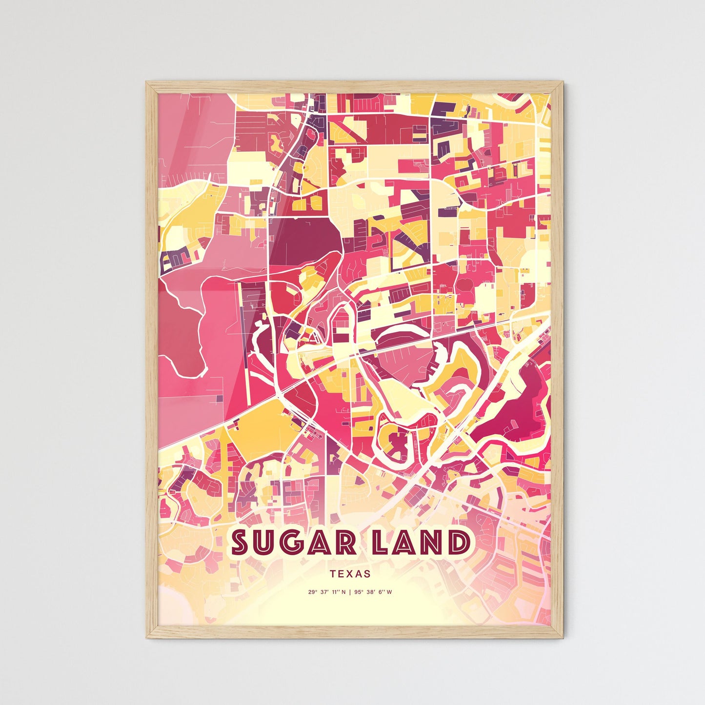 Colorful Sugar Land Texas Fine Art Map Hot Red