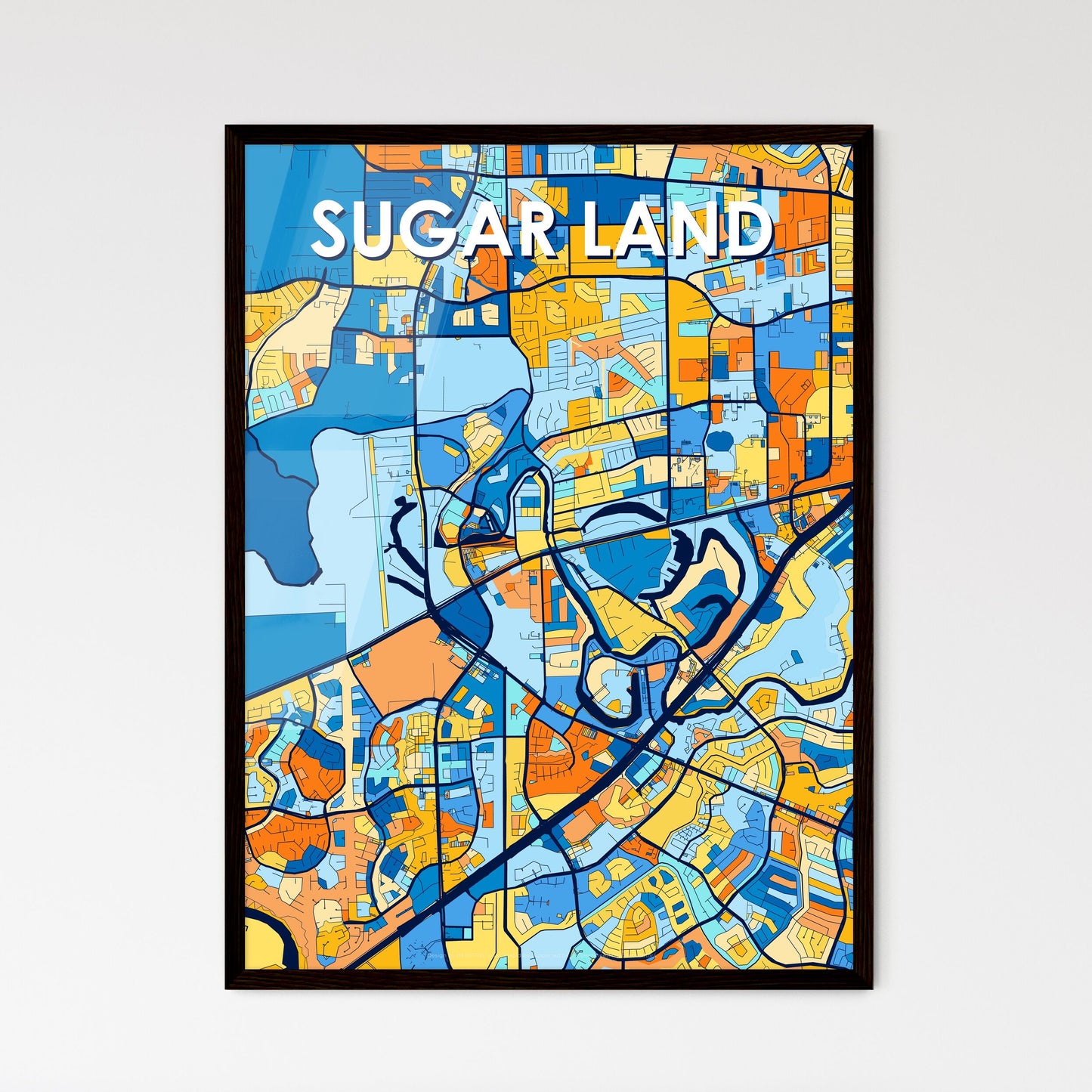 SUGAR LAND TEXAS Vibrant Colorful Art Map Poster Blue Orange