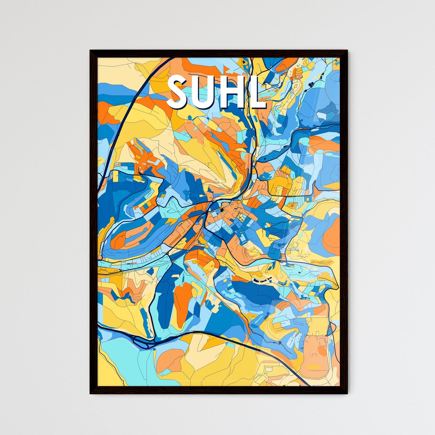 SUHL GERMANY Vibrant Colorful Art Map Poster Blue Orange