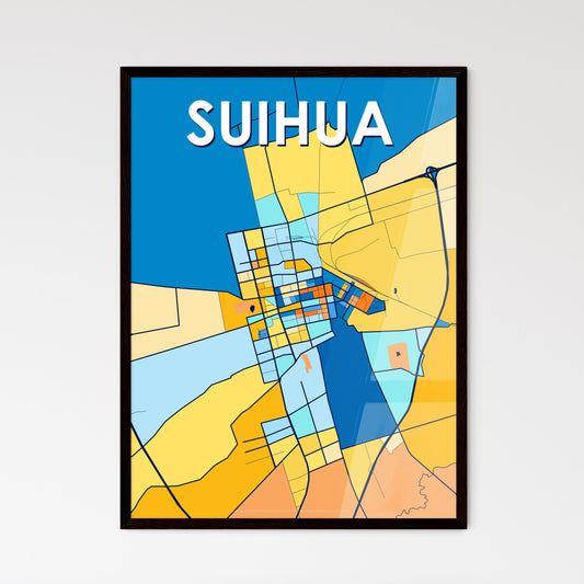 SUIHUA CHINA Vibrant Colorful Art Map Poster Blue Orange