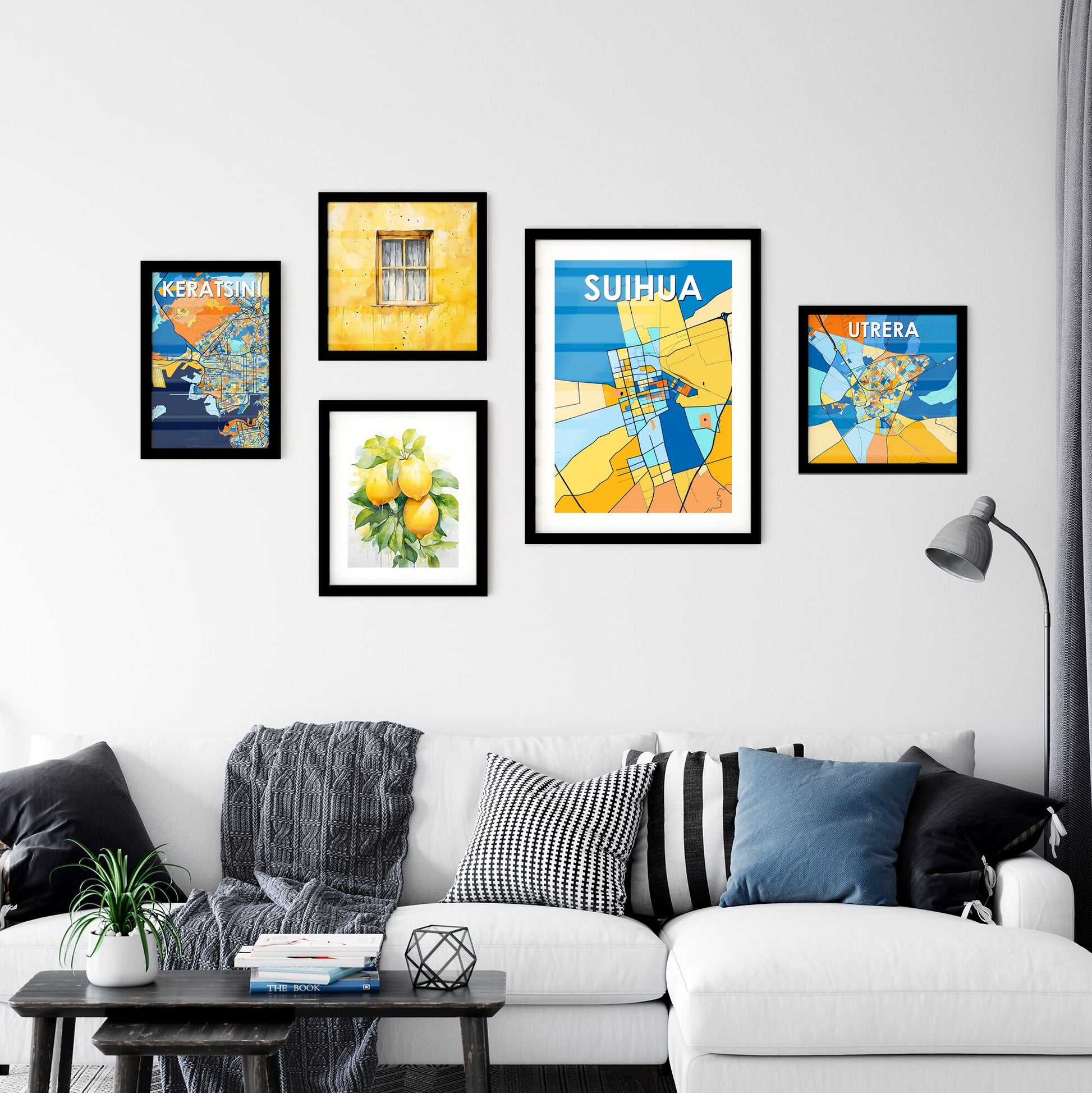 SUIHUA CHINA Vibrant Colorful Art Map Poster Blue Orange