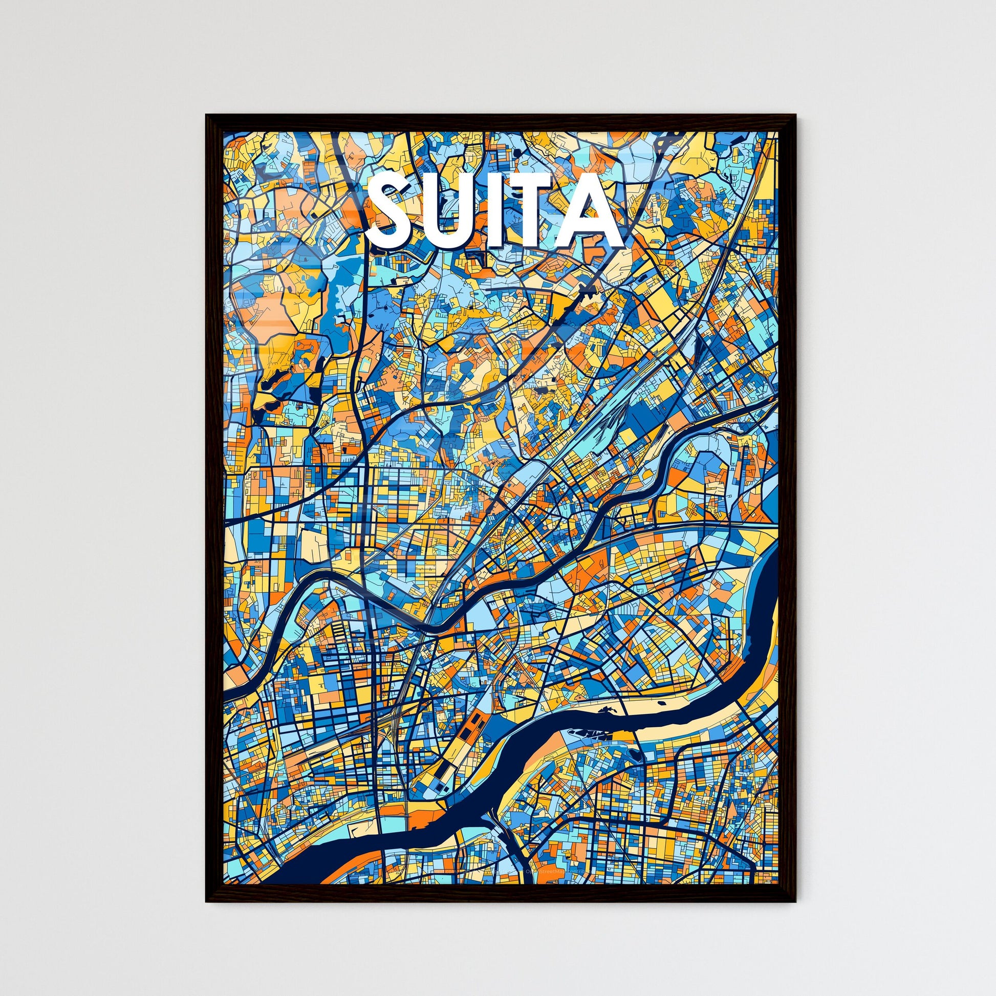 SUITA JAPAN Vibrant Colorful Art Map Poster Blue Orange