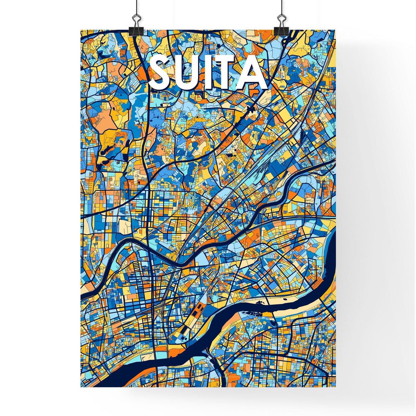 SUITA JAPAN Vibrant Colorful Art Map Poster Blue Orange