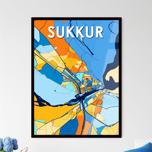 SUKKUR PAKISTAN Vibrant Colorful Art Map Poster Blue Orange