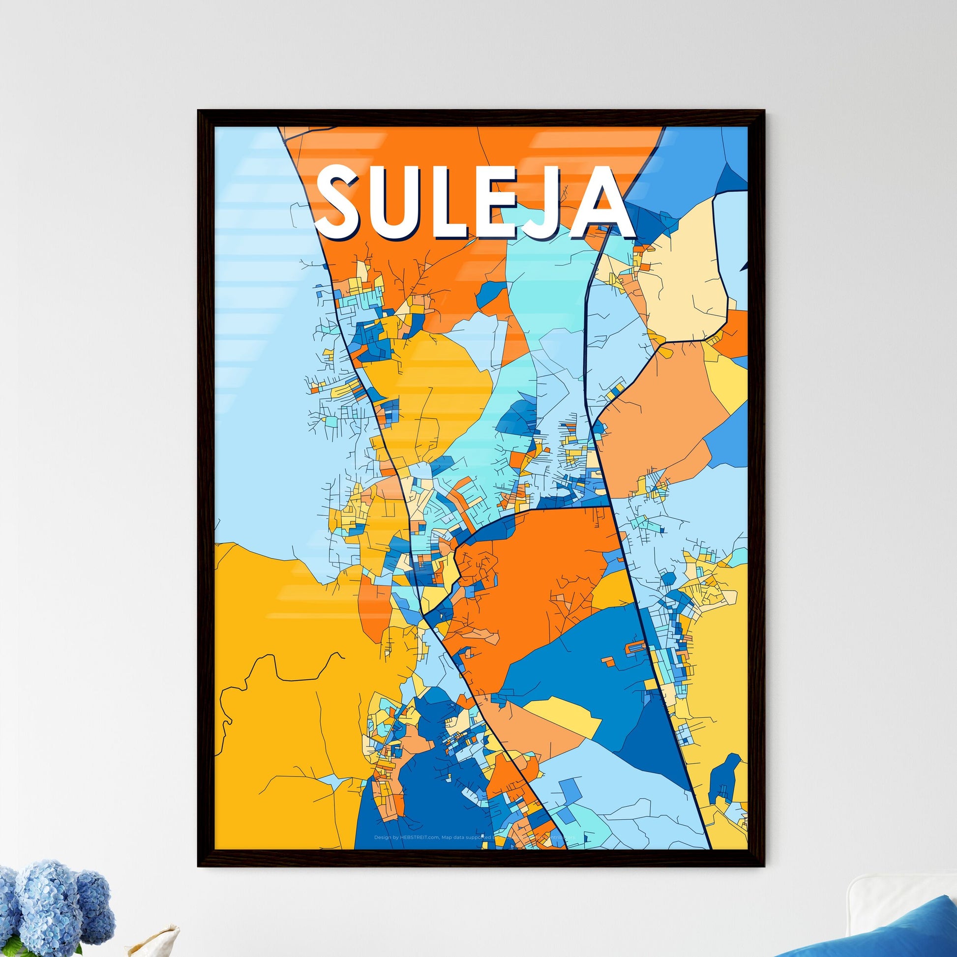 SULEJA NIGERIA Vibrant Colorful Art Map Poster Blue Orange