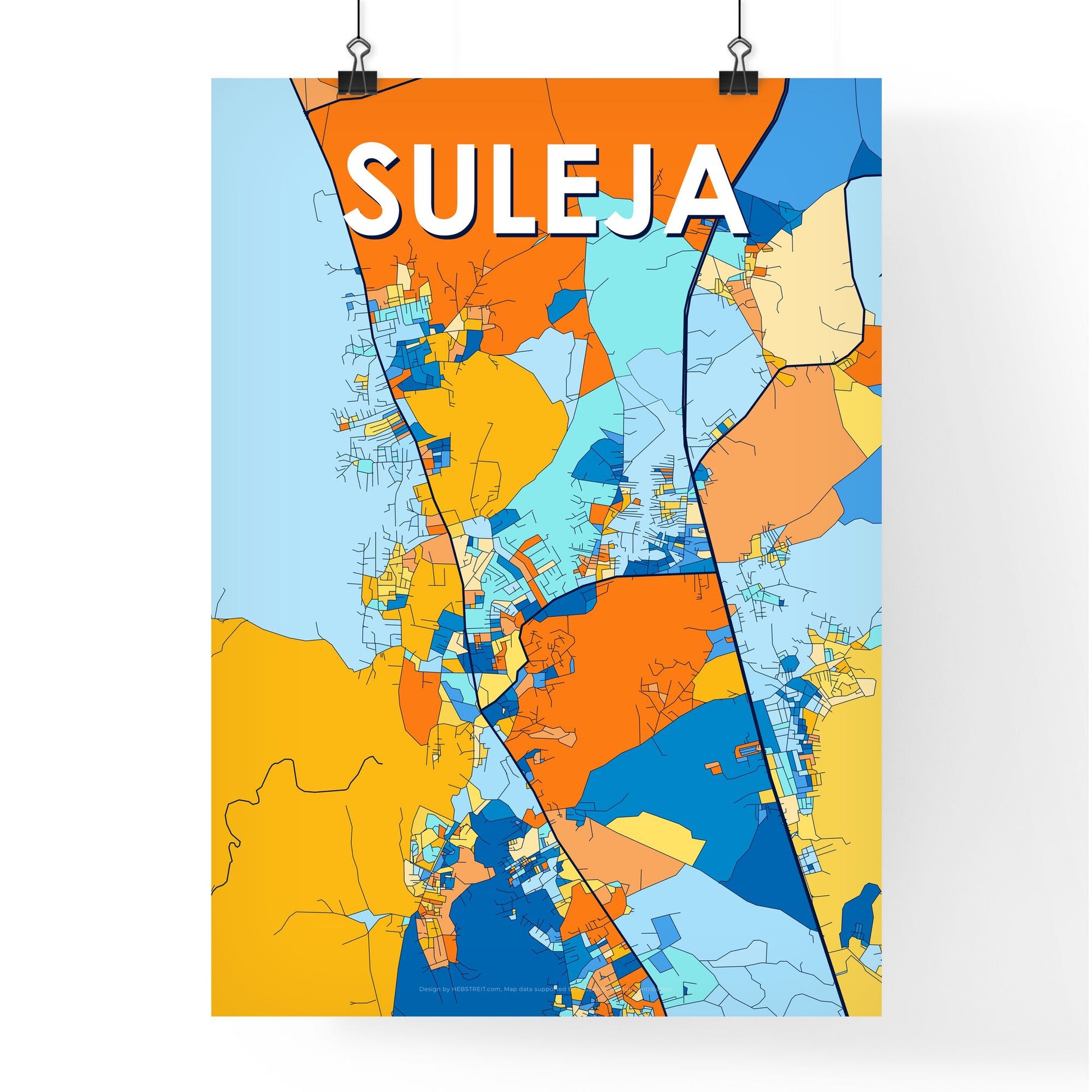 SULEJA NIGERIA Vibrant Colorful Art Map Poster Blue Orange