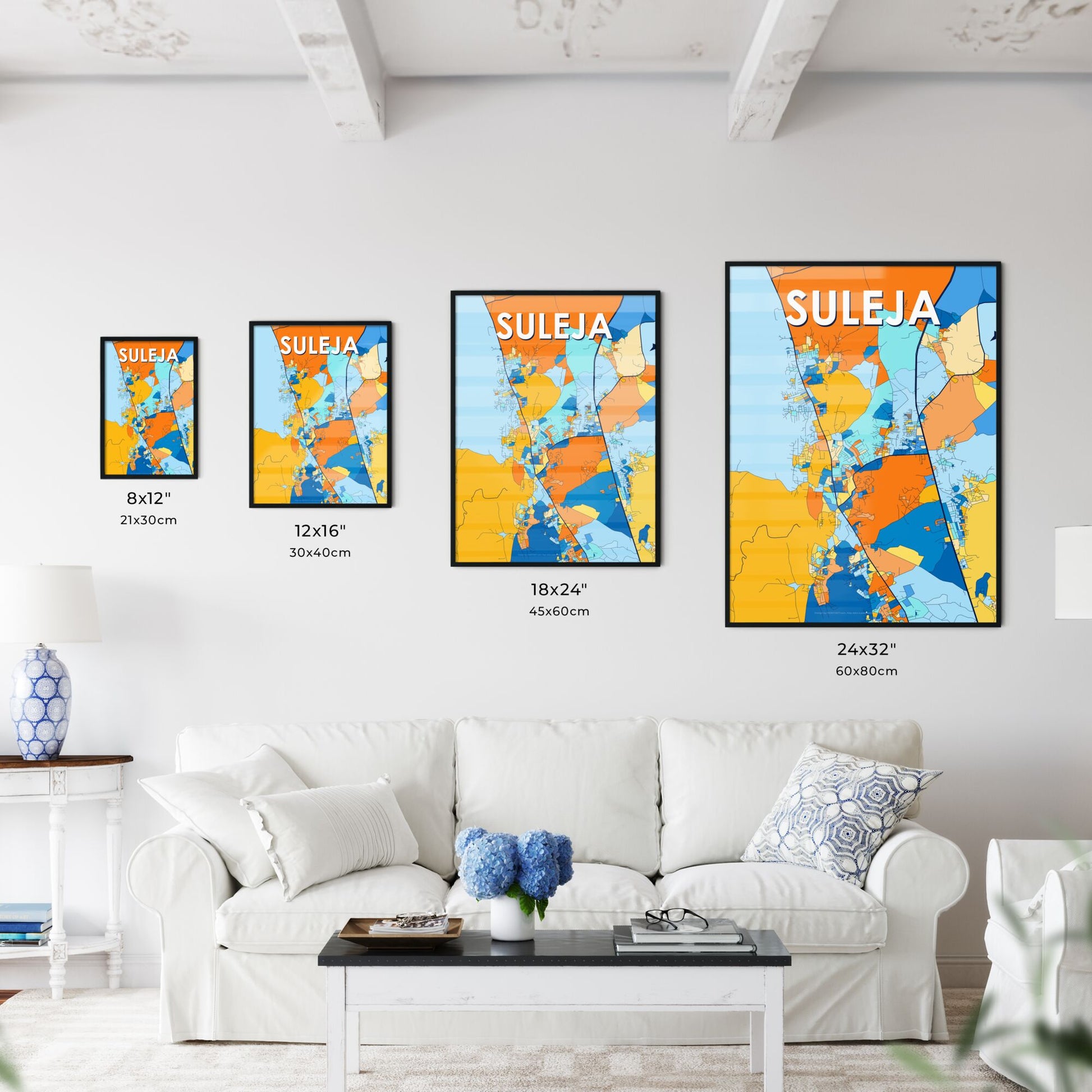 SULEJA NIGERIA Vibrant Colorful Art Map Poster Blue Orange