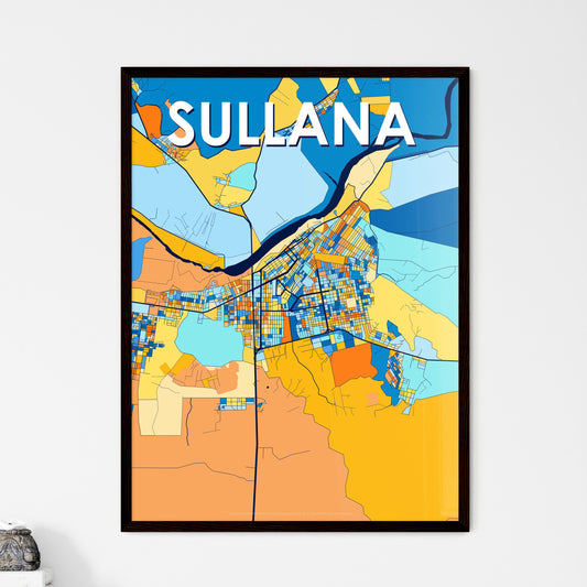 SULLANA PERU Vibrant Colorful Art Map Poster Blue Orange