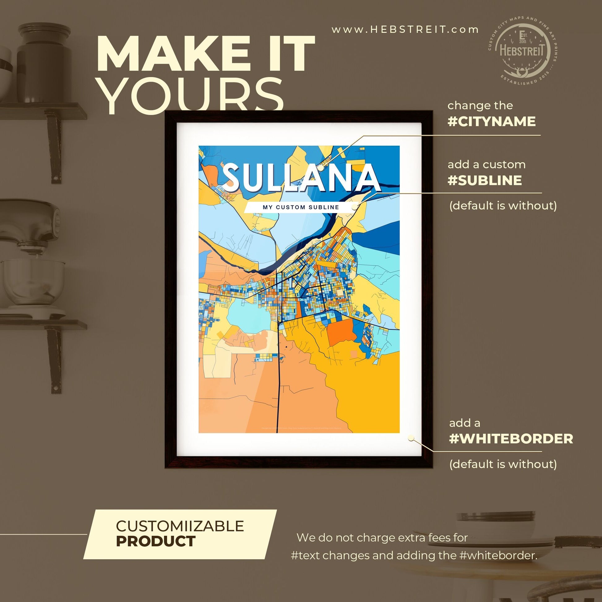 SULLANA PERU Vibrant Colorful Art Map Poster Blue Orange