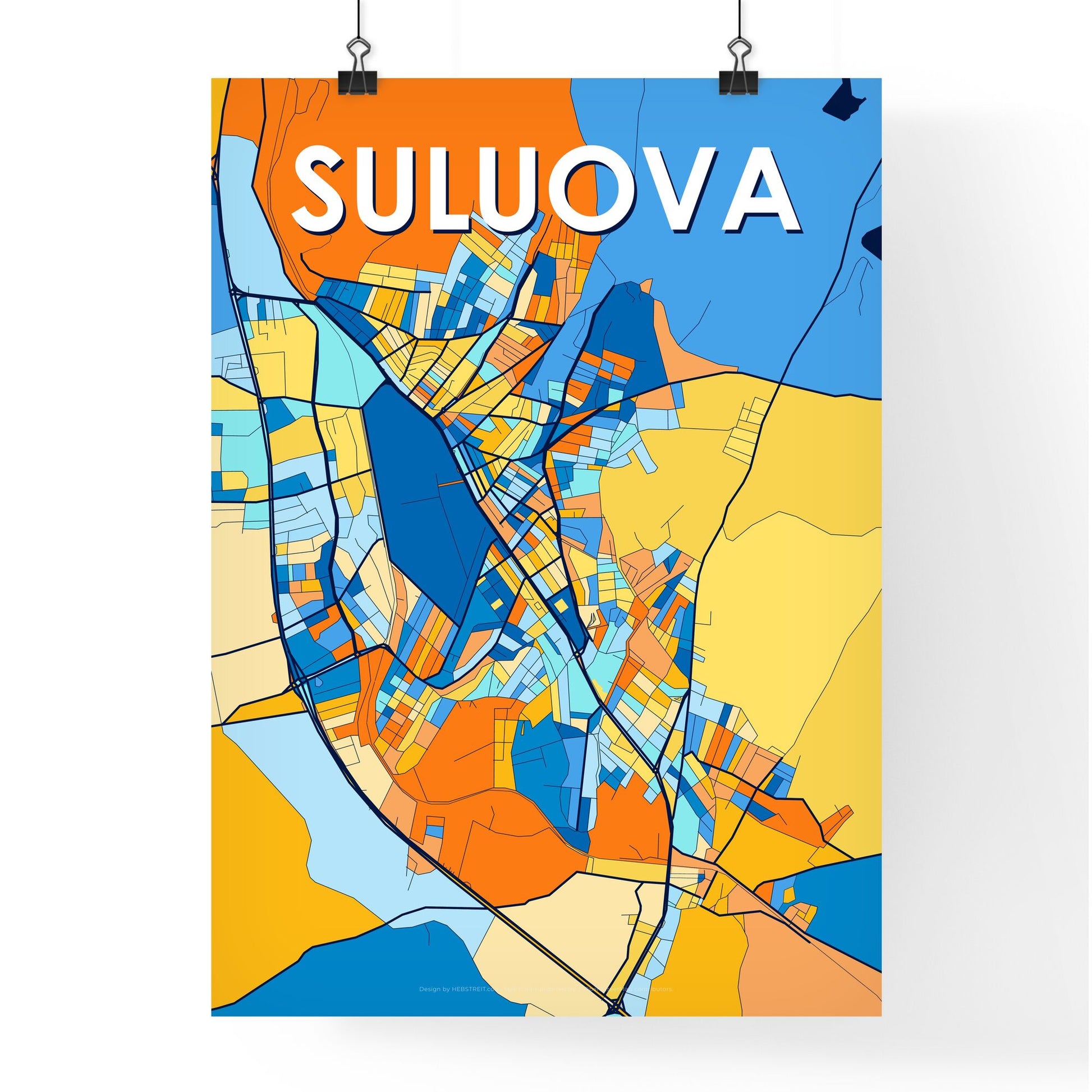 SULUOVA TURKEY Vibrant Colorful Art Map Poster Blue Orange