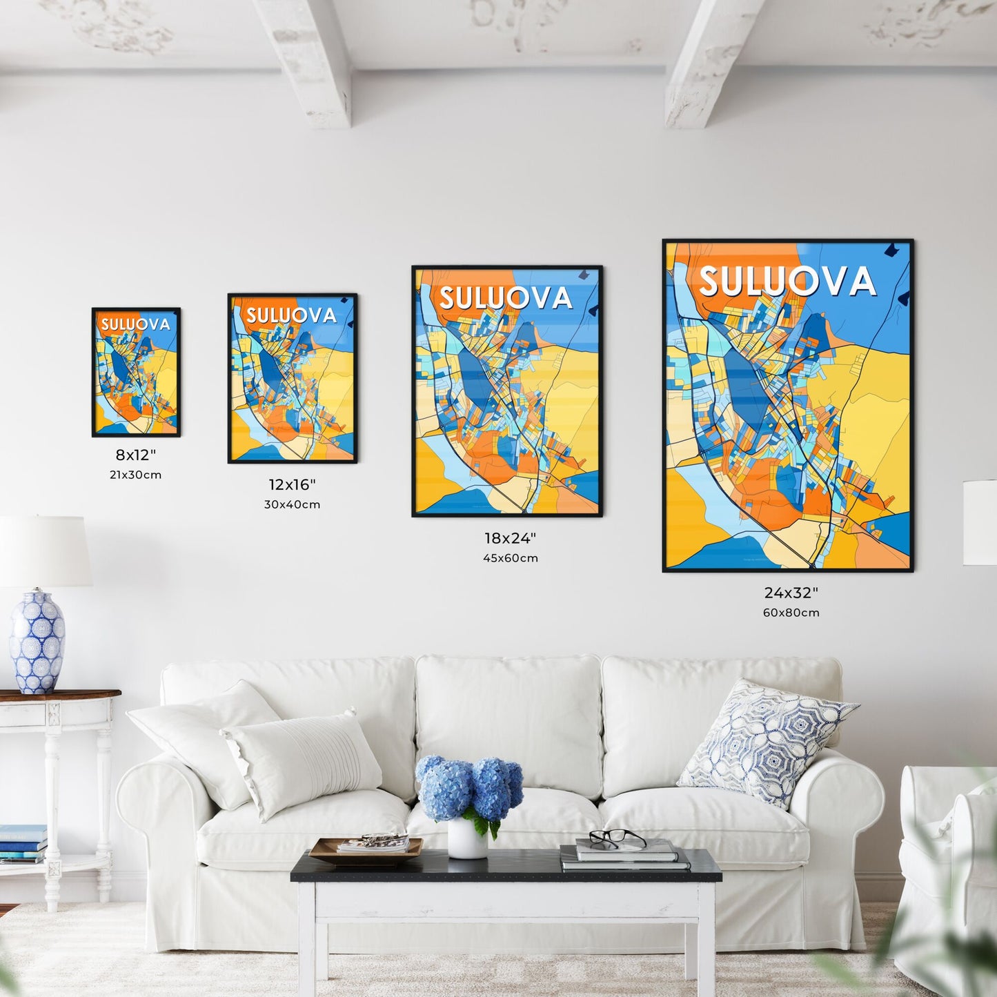 SULUOVA TURKEY Vibrant Colorful Art Map Poster Blue Orange