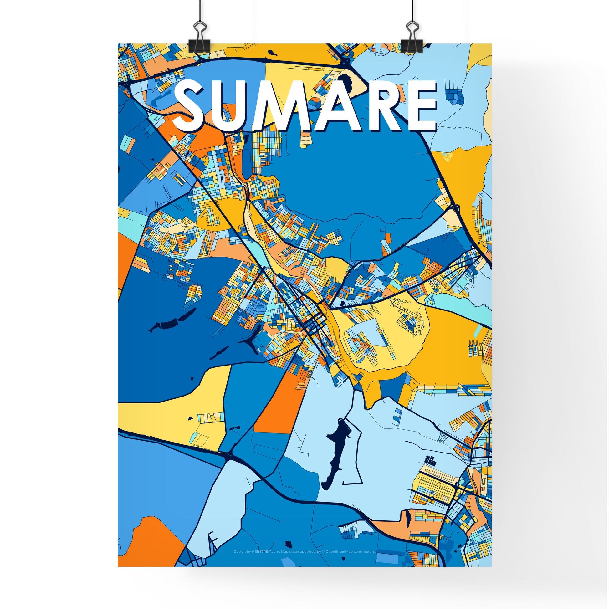 SUMARE BRAZIL Vibrant Colorful Art Map Poster Blue Orange