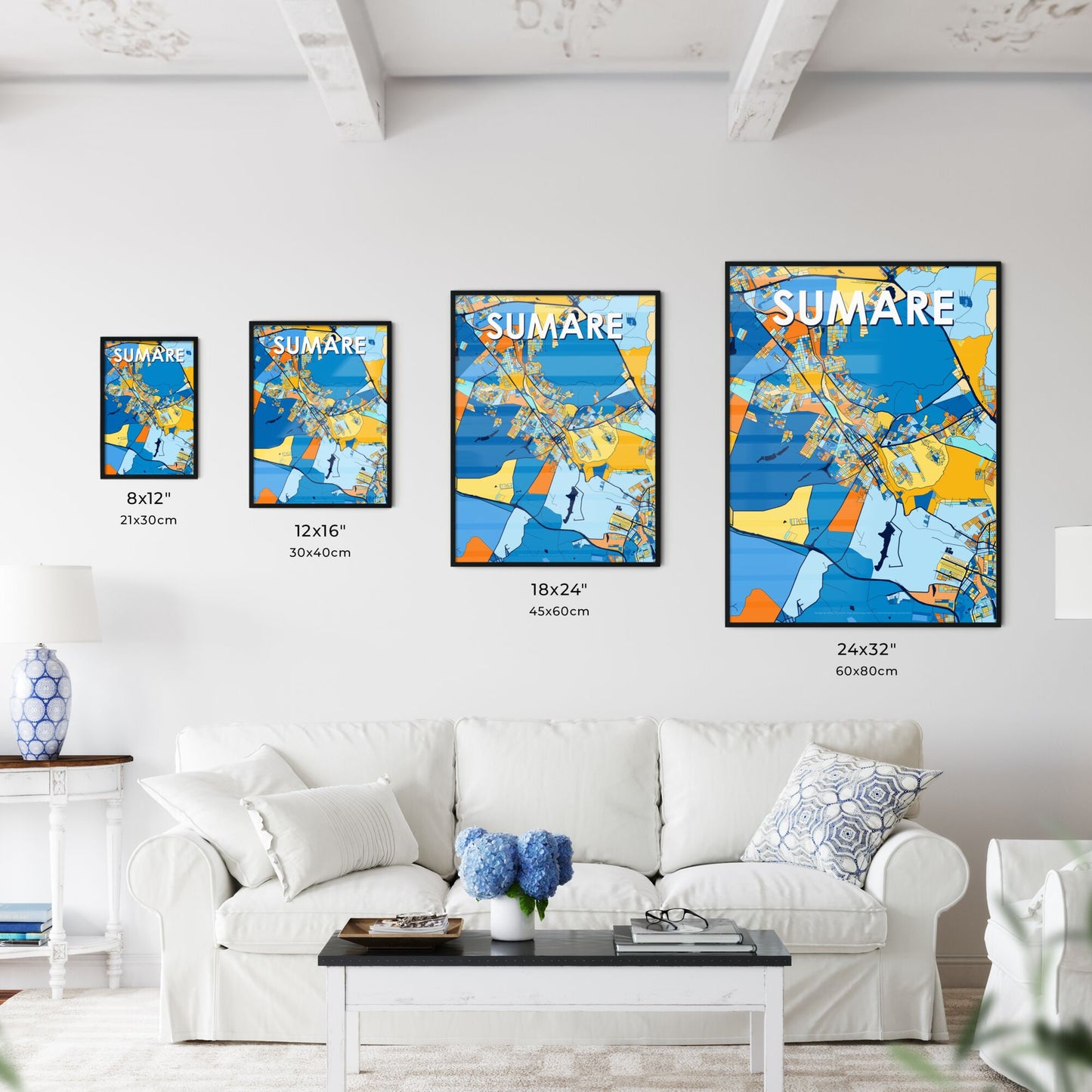 SUMARE BRAZIL Vibrant Colorful Art Map Poster Blue Orange