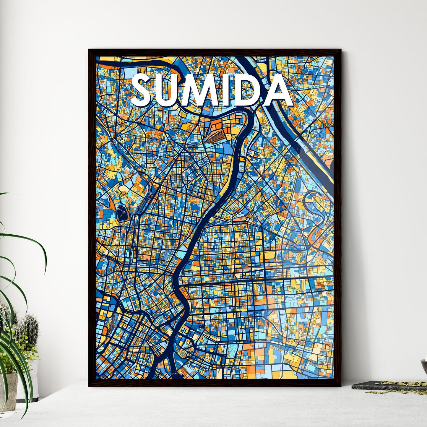 SUMIDA JAPAN Vibrant Colorful Art Map Poster Blue Orange