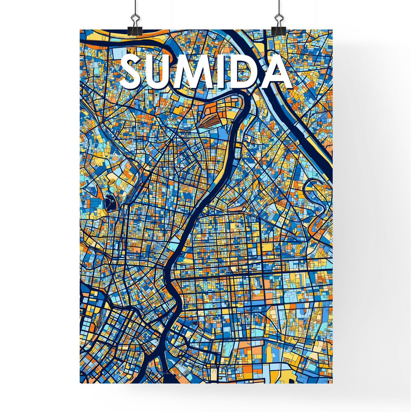 SUMIDA JAPAN Vibrant Colorful Art Map Poster Blue Orange