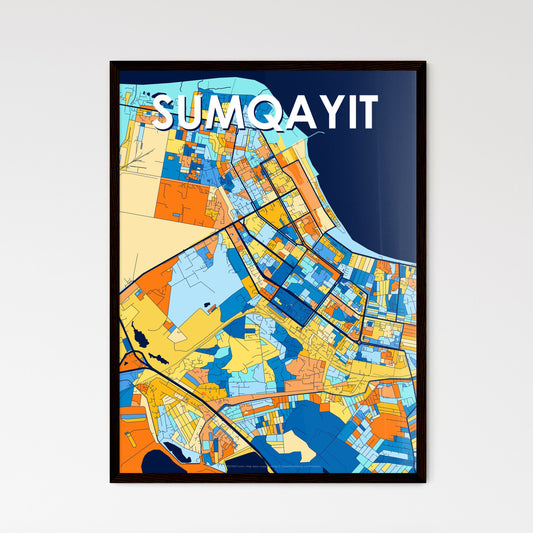 SUMQAYIT AZERBAIJAN Vibrant Colorful Art Map Poster Blue Orange