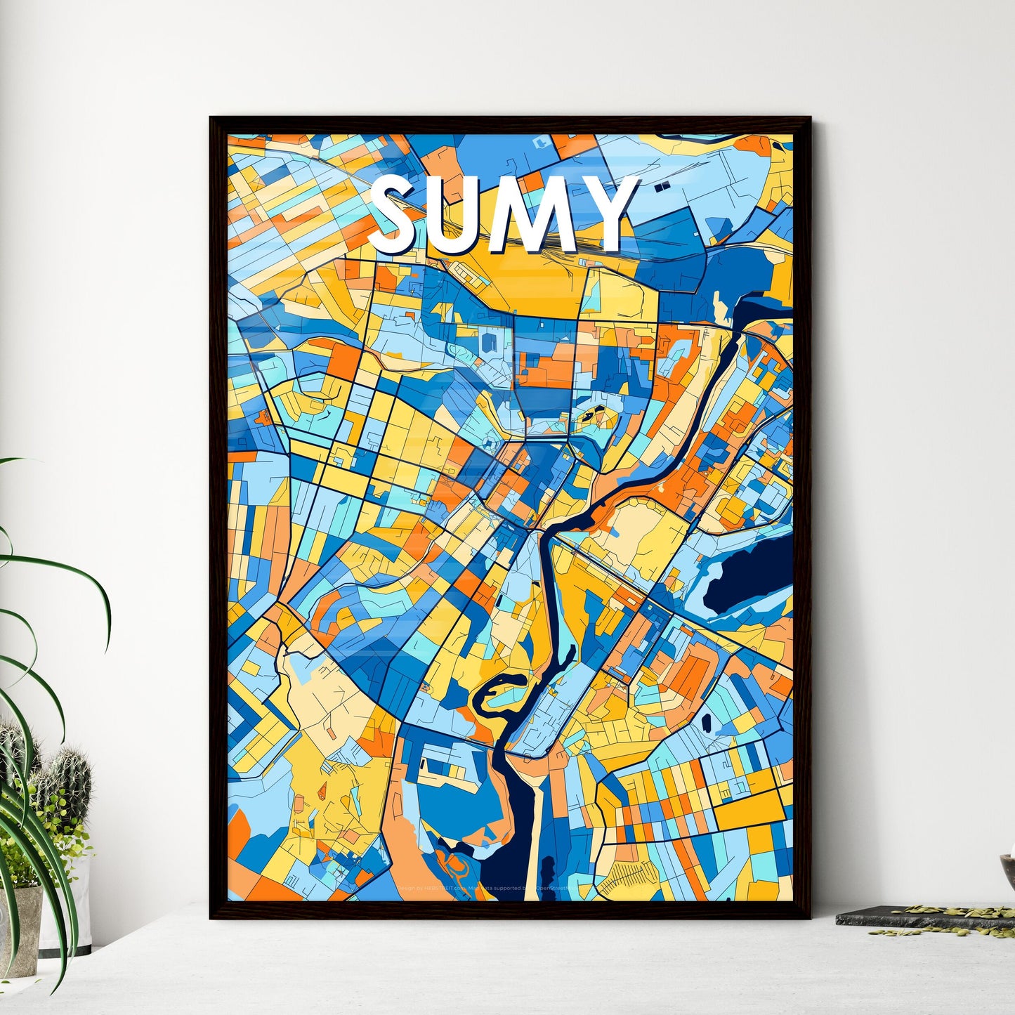 SUMY UKRAINE Vibrant Colorful Art Map Poster Blue Orange