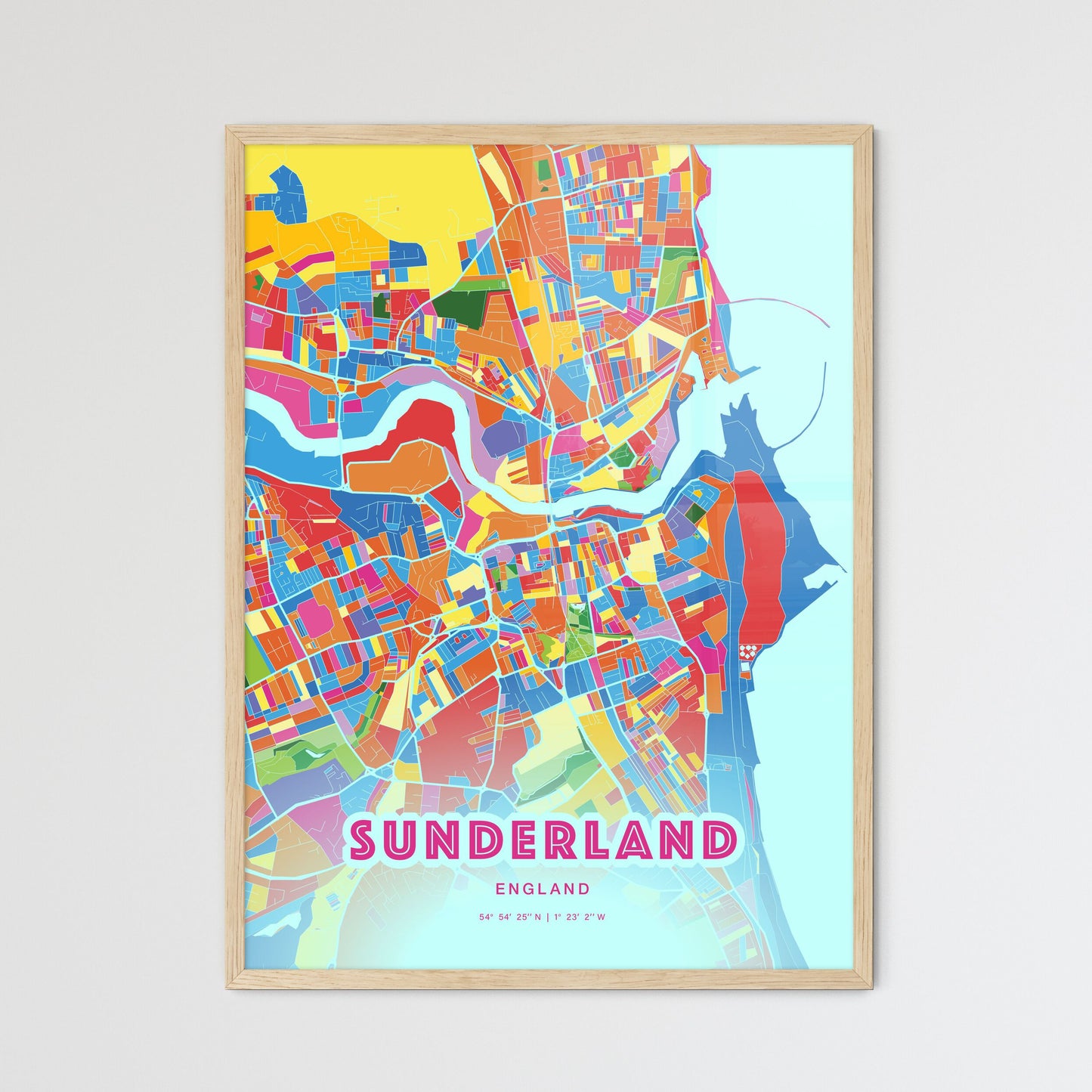 Colorful Sunderland England Fine Art Map Crazy Colors