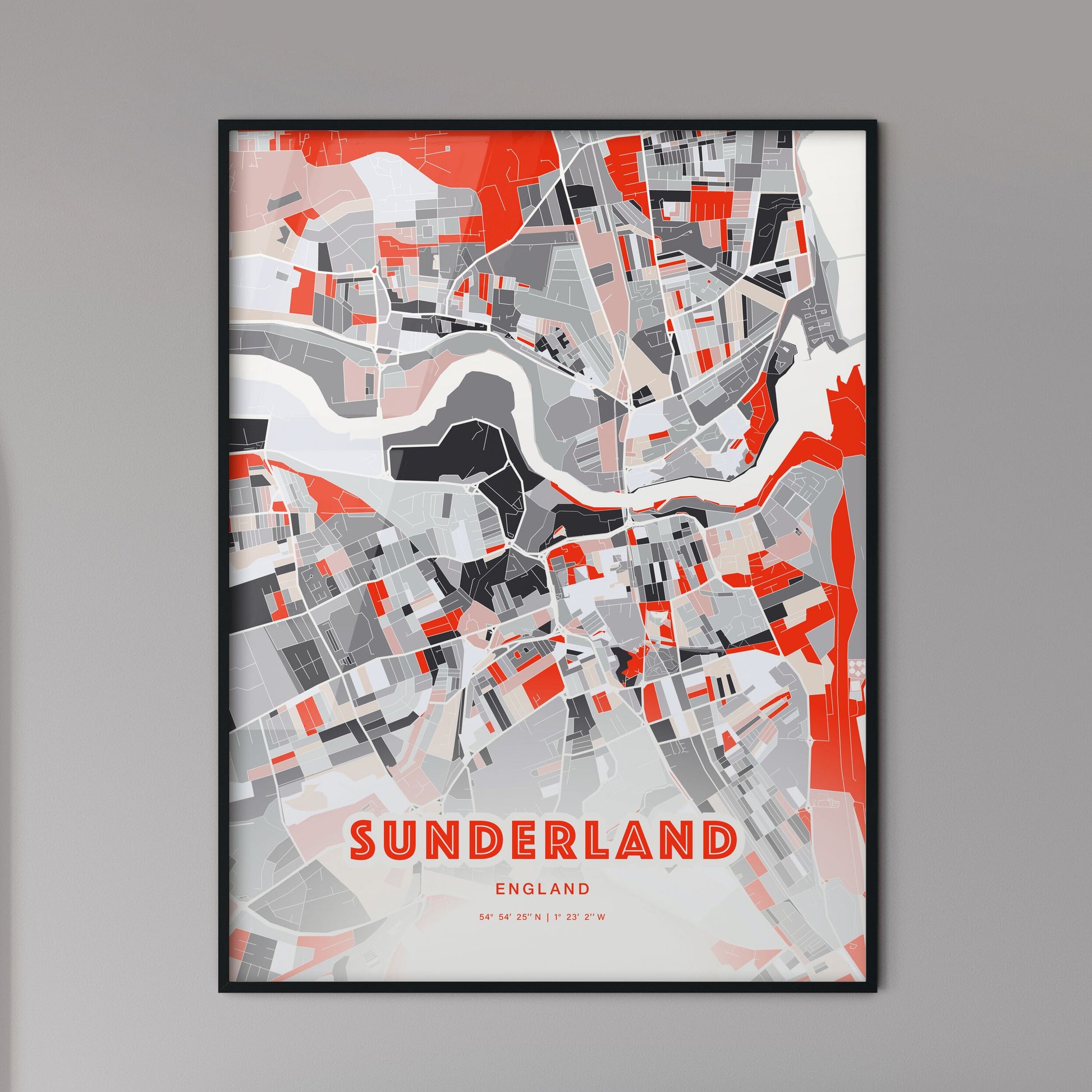 Colorful Sunderland England Fine Art Map Modern Expressive
