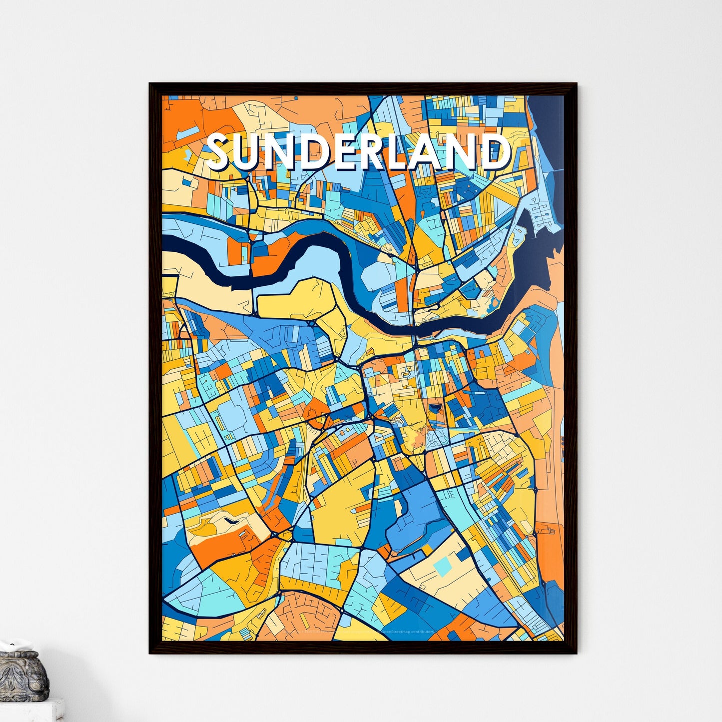 SUNDERLAND ENGLAND Vibrant Colorful Art Map Poster Blue Orange